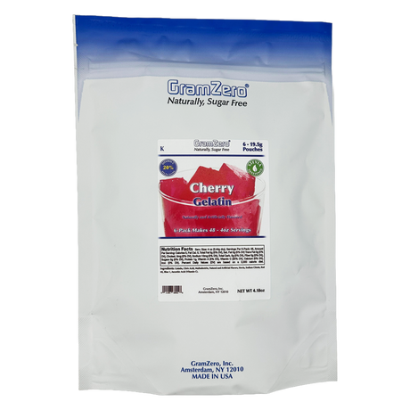 Mélange pour gélatine sans sucre édulcoré à la stévia GramZero - 6 sachets / Cerise