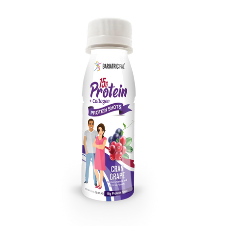 BariatricPal Shots protéinés complets de 15g de lactosérum et de collagène - Canneberge Raisin - Une bouteille