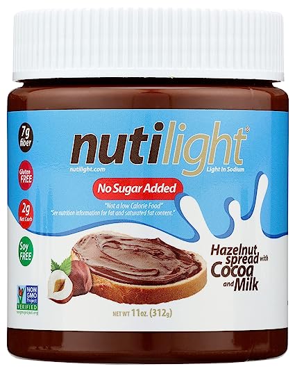 NutiLight Pâte à Tartiner Noisette et Chocolat au Lait, Sans Sucres Ajoutés 312 g. - Un pot