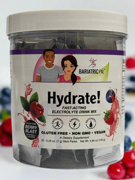 BariatricPal Hydrate! - Mezcla de bebida de electrolitos de acción rápida - 20-Varillas / Explosión de bayas