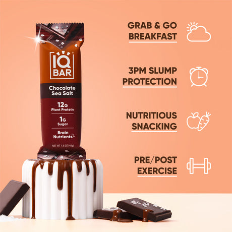 Barres protéinées végétaliennes et céto IQBar - Chocolat et sel de mer