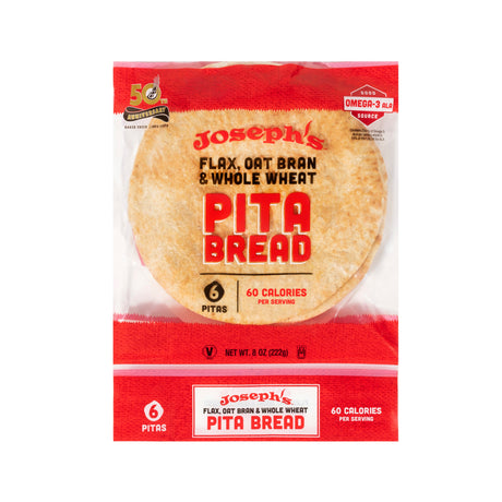 Pan de pita de lino, salvado de avena y trigo integral Joseph's Bakery - Un paquete (6 panes de pita)