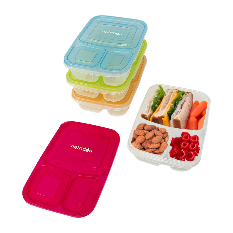 4 Pack Snack Containers with Clear Lids 4 Compartment Bento Lunch Box US