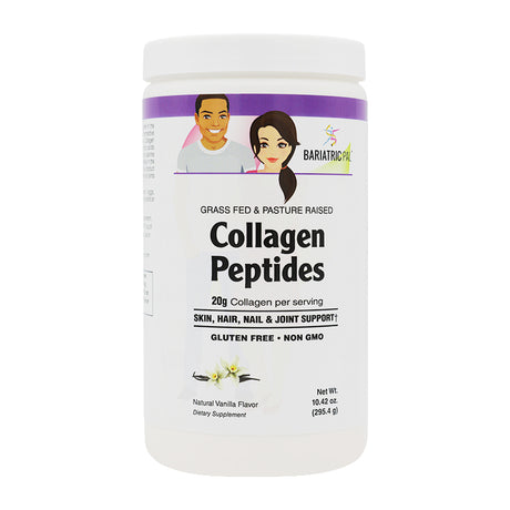 Poudre de peptides de collagène (hydrolysée de types 1 et 3, nourrie à l'herbe) Peau, cheveux, ongles et soutien articulaire par BariatricPal - Vanille - 295,4g