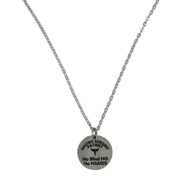 Gastric Surgery Medical Alert Necklace with Dual-Engraved Pendant and Caduceus Charm by BariatricPal