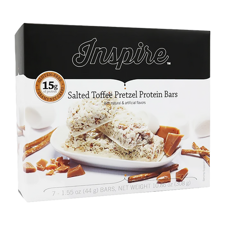 Inspire Salted Toffee Pretzel Protein Bars by Bariatric Eating with 15 grams of protein