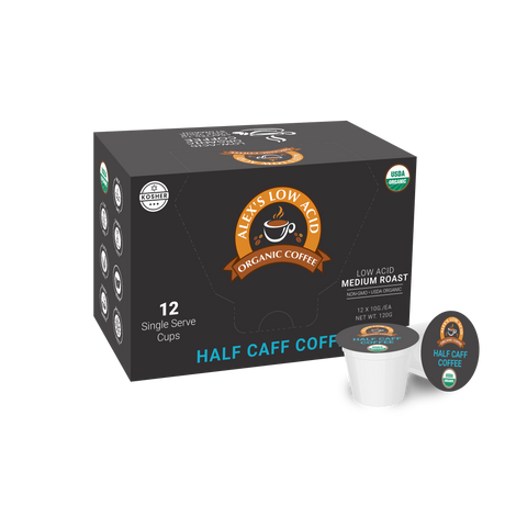 Alex's Low Acid Organic Coffee™ Single Serve Cups - Half Caff