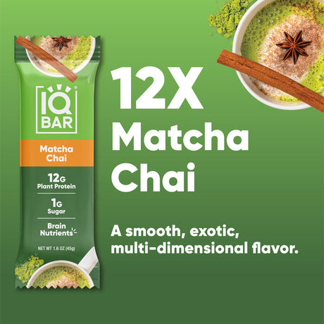 Barres protéinées végétaliennes et céto IQBar - Matcha Chai