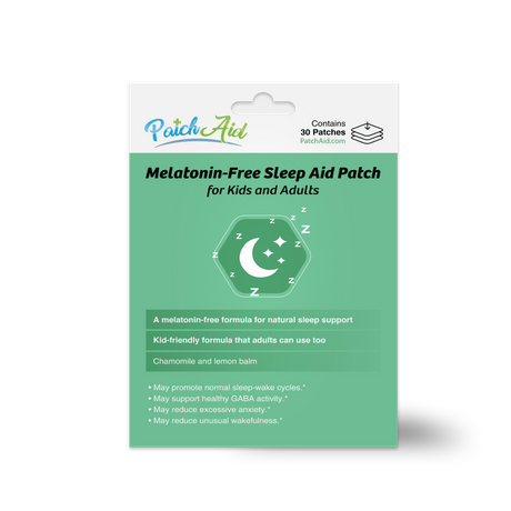 PatchAid Melatonin-Free Sleep Aid Patch for kids and adults with chamomile and lemon balm for natural sleep support.