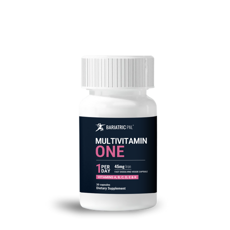 BariatricPal Multivitamin ONE fast‑dissolving veggie capsules with 45mg iron.