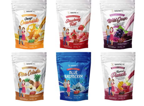 Masticables suaves de citrato de calcio sin azúcar BariatricPal 500mg con probióticos - Paquete variado con sabor a frutas (6 bolsas)