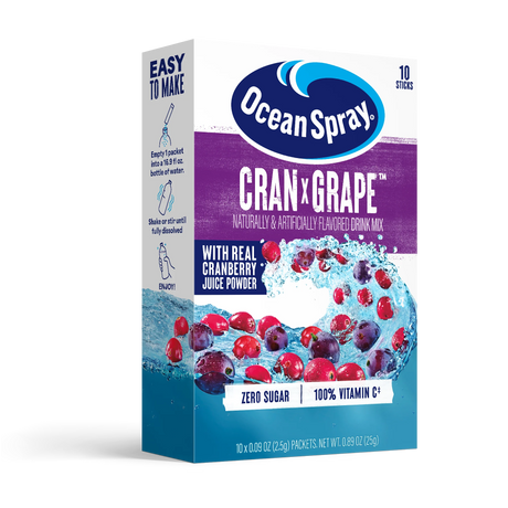 Mélange à boisson Ocean Spray Zéro Sucre, 10 sachets - Canneberge x Raisin