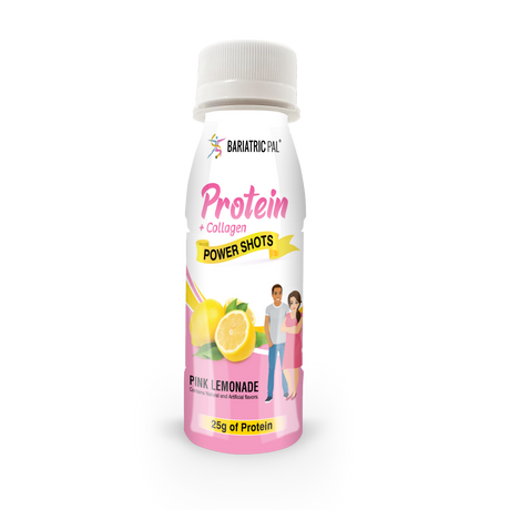 BariatricPal 25g Concentré de protéines de lactosérum et de collagène Power Shots - Limonade rose - Une bouteille