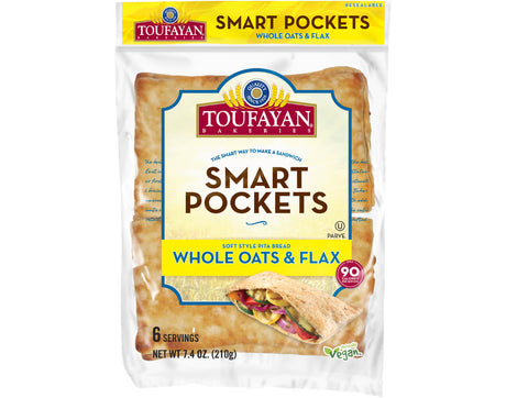 Toufayan Bakeries Smart Pockets - Avoine entière et lin - Un paquet (lot de 6) (LIQUIDATION : Date limite de consommation : 18 août 2026)