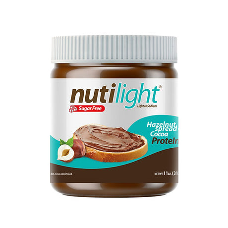 Pâte à tartiner NutiLight Protéine + Noisette et Chocolat Noir, sans sucre, 312 g.