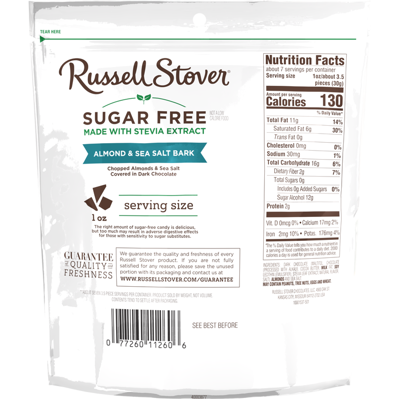 Russell Stover Sugar Free Dark Chocolate Bark - Almond & Sea Salt