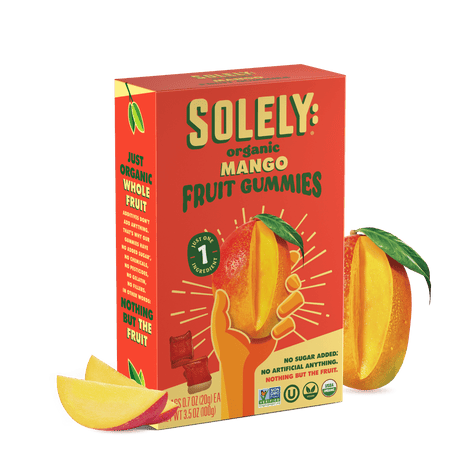 Gomitas de fruta entera de mango ecológicas Solely, 3.5 oz - Una caja