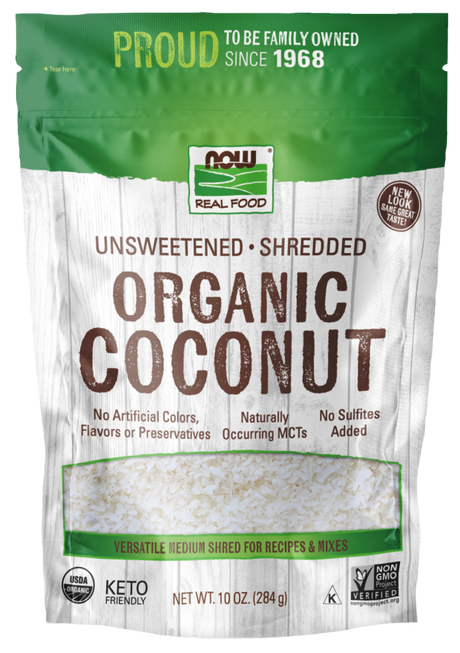 Noix de coco râpée NOW biologique, non sucrée - 283 g