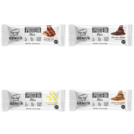 Barritas Keto de Proteínas y Snacks Genius Gourmet - Paquete Variado de 4 Sabores