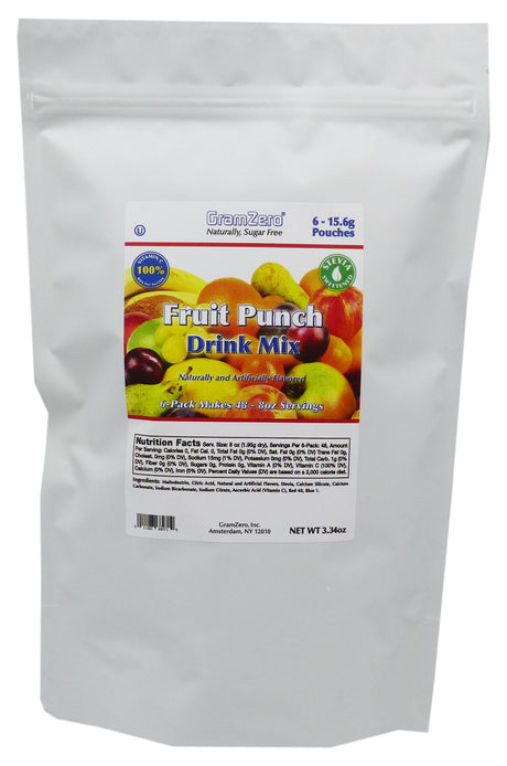 GramZero Stevia Sweetened Sugar Free Drink Mix - 6 pouches / Fruit Punch