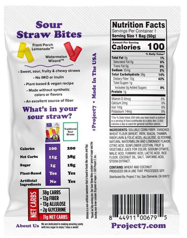Project 7 Low Sugar Sour Straw Bites 1.8 oz 