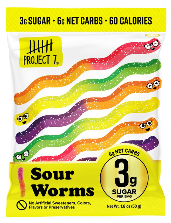 Project 7 Low Sugar Sour Worms 1.8 oz 