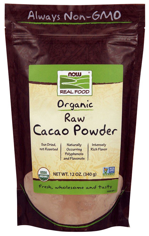 NOW Cacao Powder, Raw, Organic 12 oz 