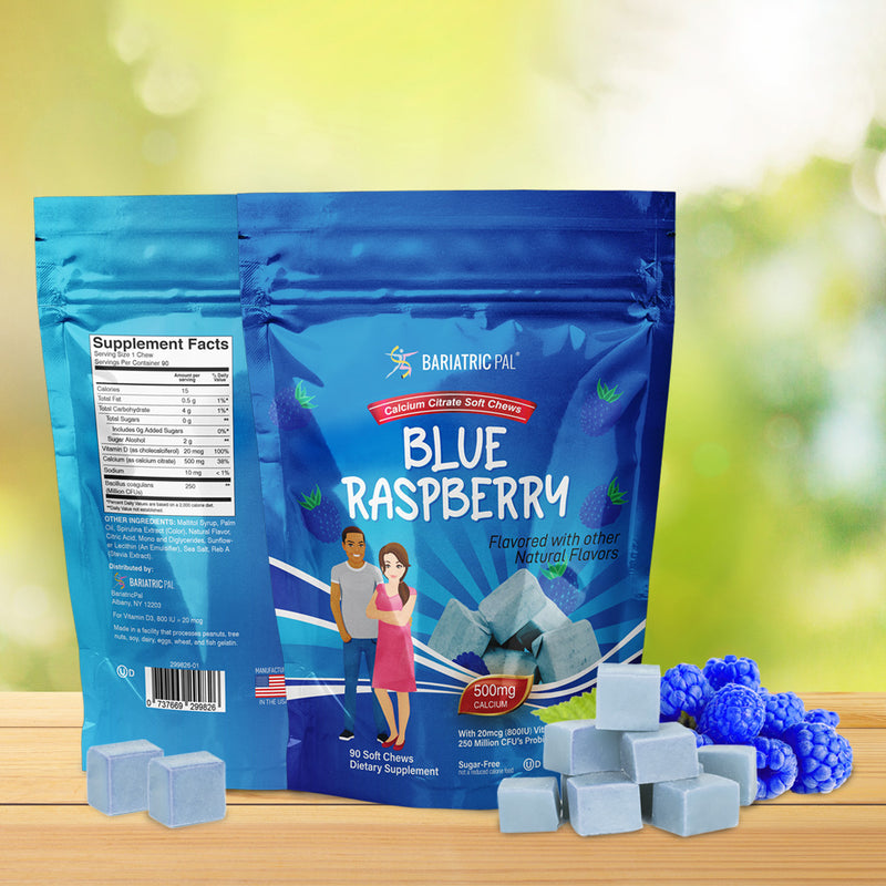 BariatricPal Sugar-Free Calcium Citrate Soft Chews 500mg with Probiotics - Blue Raspberry 
