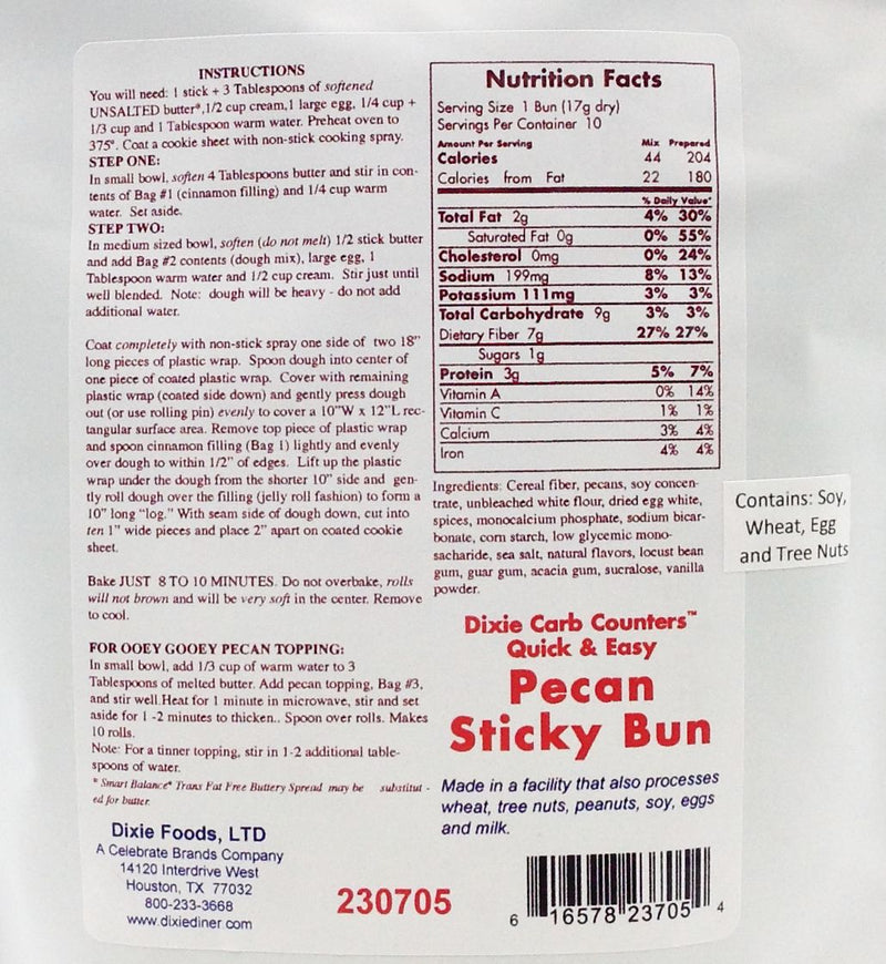 Dixie USA Carb Counters Pecan Sticky Bun Mix 5.9 oz. 