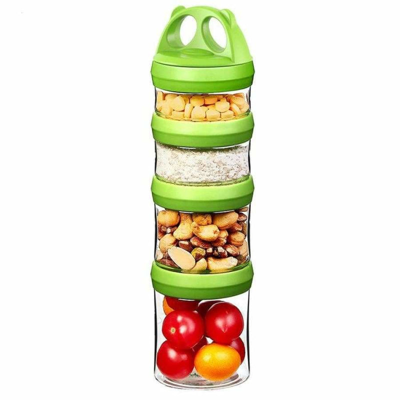4 Compartment Twist Lock, Stackable, Leak-Proof, Food Storage, Snack Jars & Portion Control Lunch Box by BariatricPal 