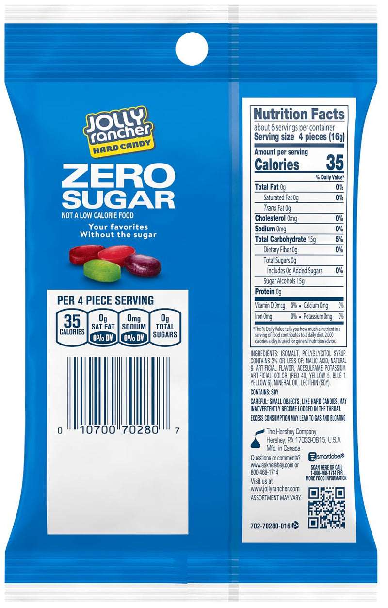 Hershey's Zero Sugar Jolly Rancher Hard Candy 3.6 oz. 