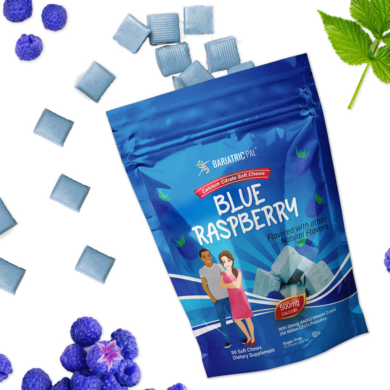 BariatricPal Sugar-Free Calcium Citrate Soft Chews 500mg with Probiotics - Blue Raspberry 