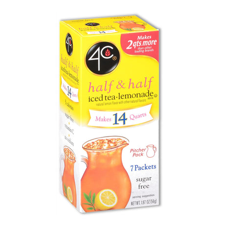 4C Mezcla para Bebidas sin Azúcar Paquete para Jarra (7 Sobres) - Té Helado y Limonada (Mitad y Mitad) / Una caja