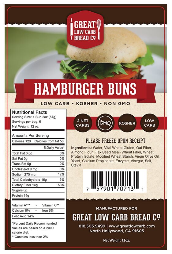 Great Low Carb Bread Company Hamburger Buns 12 oz. 