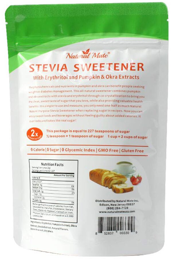 Natural Mate Stevia Sweetener with Erythritol and Pumpkin and Okra Extracts 1 lb. 