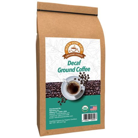 Alex's Low Acid Organic Coffee™ - Decaf Fresh Ground (5lbs)