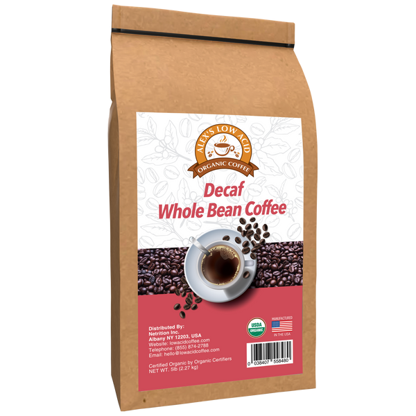 Alex's Low Acid Organic Coffee™ - Decaf Whole Bean (5lbs) 