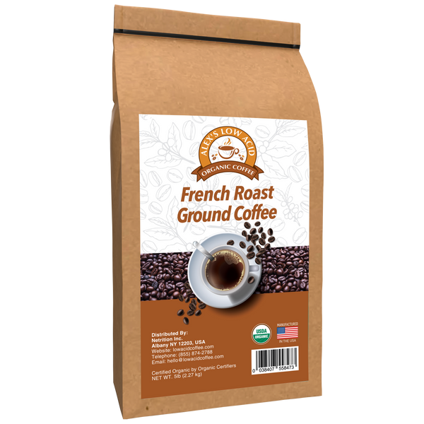 Alex's Low Acid Organic Coffee™ - French Roast Fresh Ground (5lbs) 