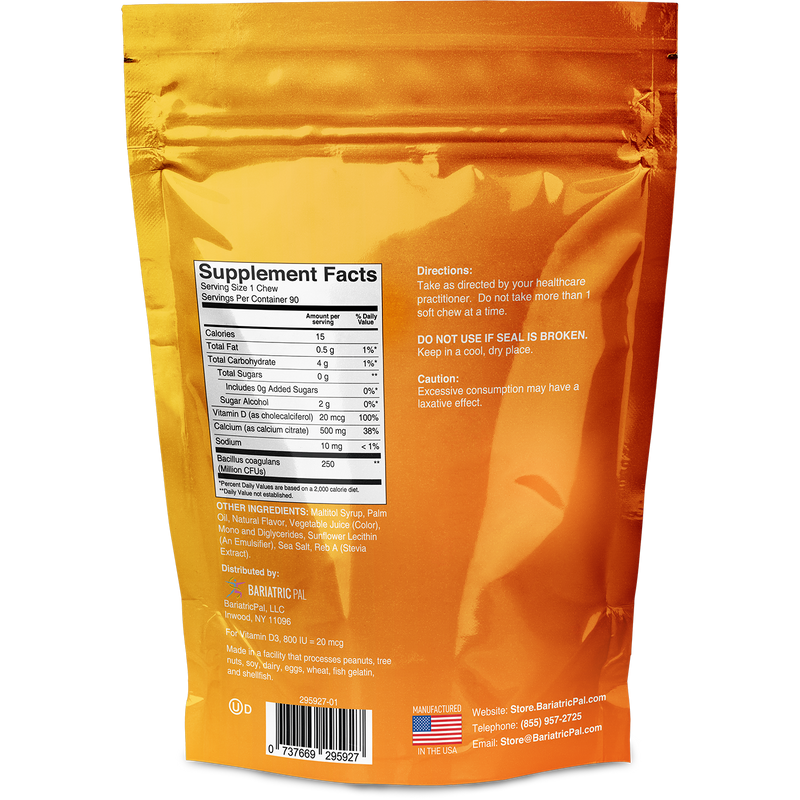 BariatricPal Sugar-Free Calcium Citrate Soft Chews 500mg with Probiotics - Orange Creamsicle 