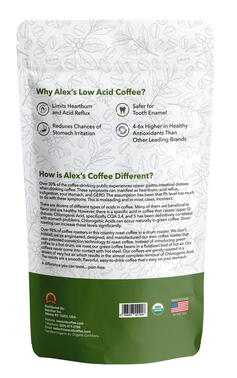 Alex's Low Acid Organic Coffee™ - Rise and Shine Whole Bean (12oz) 