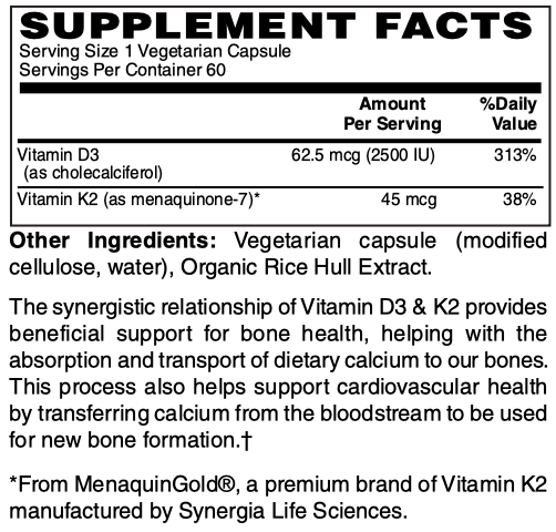 Vitamin D3 Plus K2 VCaps 60's by Netrition 