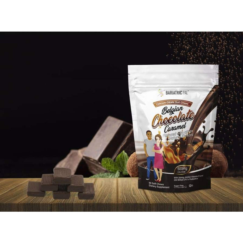 BariatricPal Sugar-Free Calcium Citrate Soft Chews 500mg with Probiotics - Belgian Chocolate Caramel 