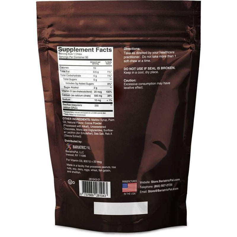 BariatricPal Sugar-Free Calcium Citrate Soft Chews 500mg with Probiotics - Belgian Chocolate Caramel 