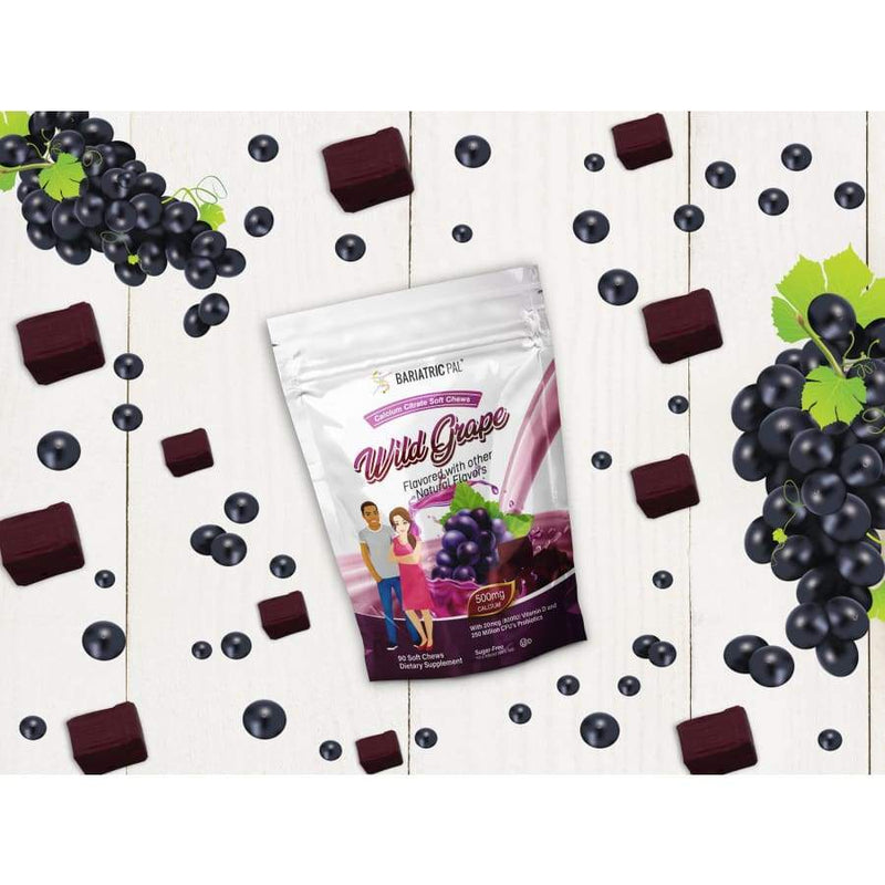 BariatricPal Sugar-Free Calcium Citrate Soft Chews 500mg with Probiotics - Wild Grape 
