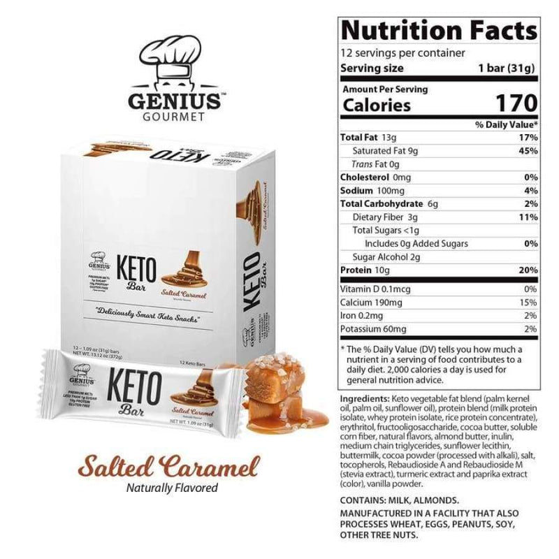 Genius Gourmet Keto Protein & Snack Bars - 4-Flavor Variety Pack 