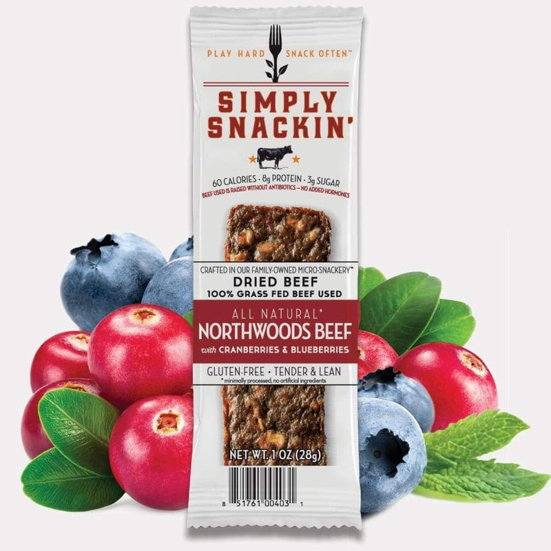 Simply Snackin' Beef Protein Snack - Northwoods Beef with Cranberries & Blueberries 