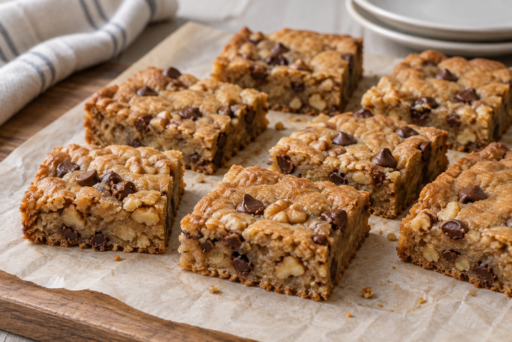Carbquik blondies with chocolate chips and walnuts.