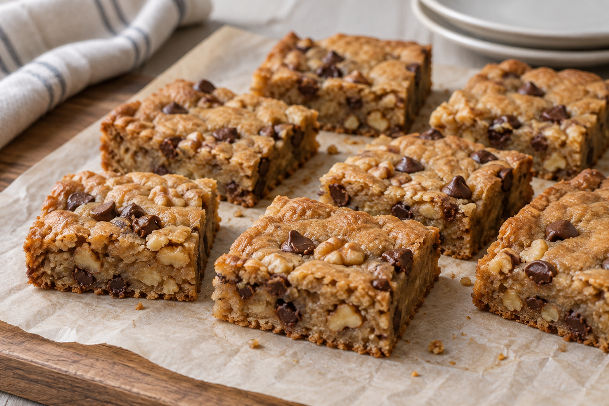 Carbquik blondies with chocolate chips and walnuts.