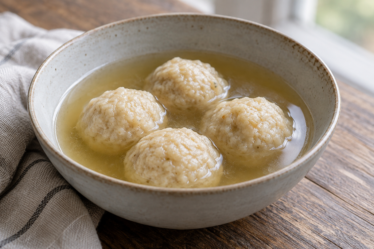Four small glucomannan dumplings in clear broth.