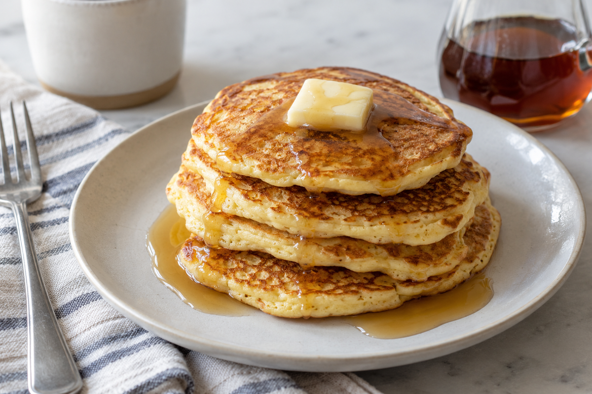 Sugar-free pancakes with butter and a little syrup.